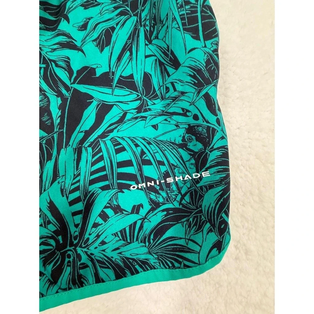Columbia Green Black Tropical Print Drawstring Waist Casual Swim‎ Trunks Large